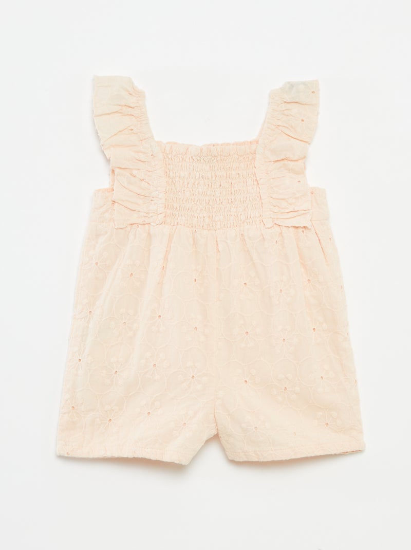 Barboteuse courte avec broderies anglaises BEIGE - Kiabi