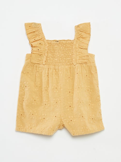 Barboteuse courte avec broderies anglaises - Kiabi