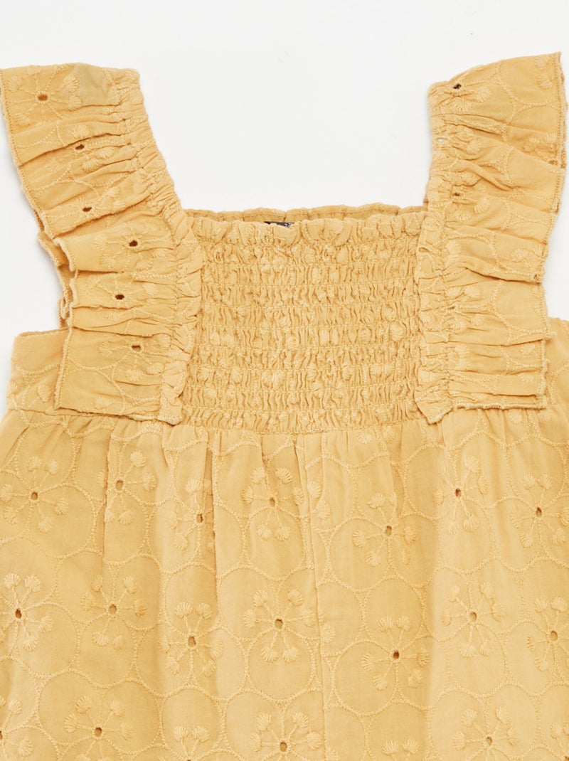 Barboteuse courte avec broderies anglaises BEIGE - Kiabi