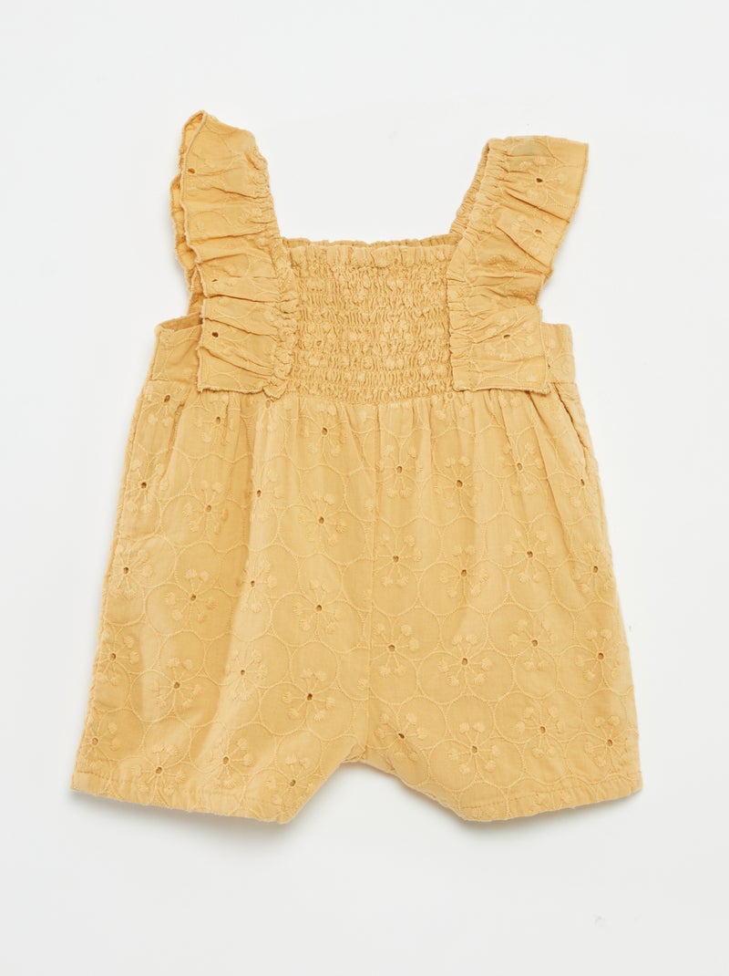 Barboteuse courte avec broderies anglaises BEIGE - Kiabi