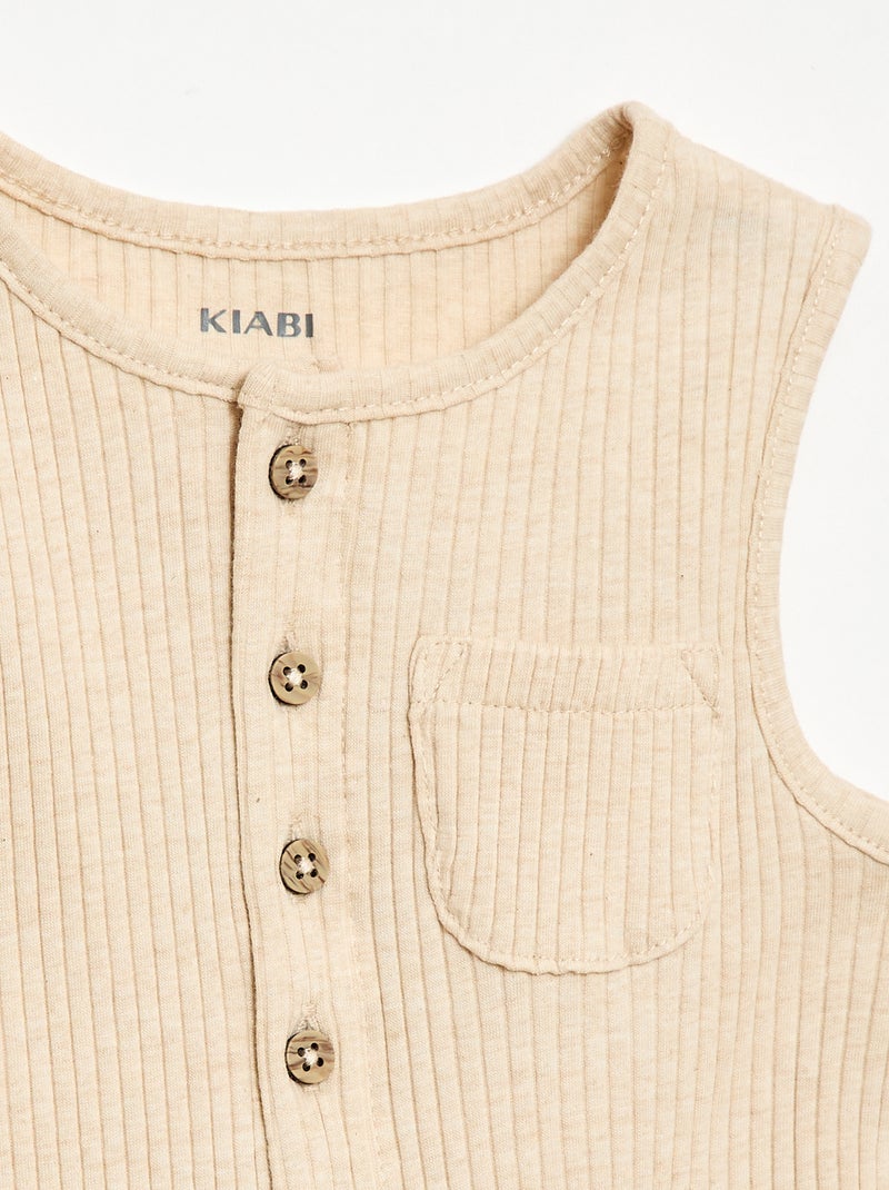 Barboteuse courte en maille côtelée Beige - Kiabi