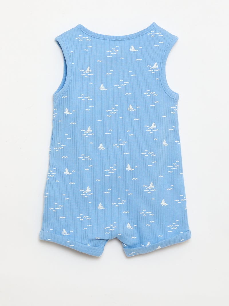 Barboteuse courte en maille côtelée Bleu - Kiabi