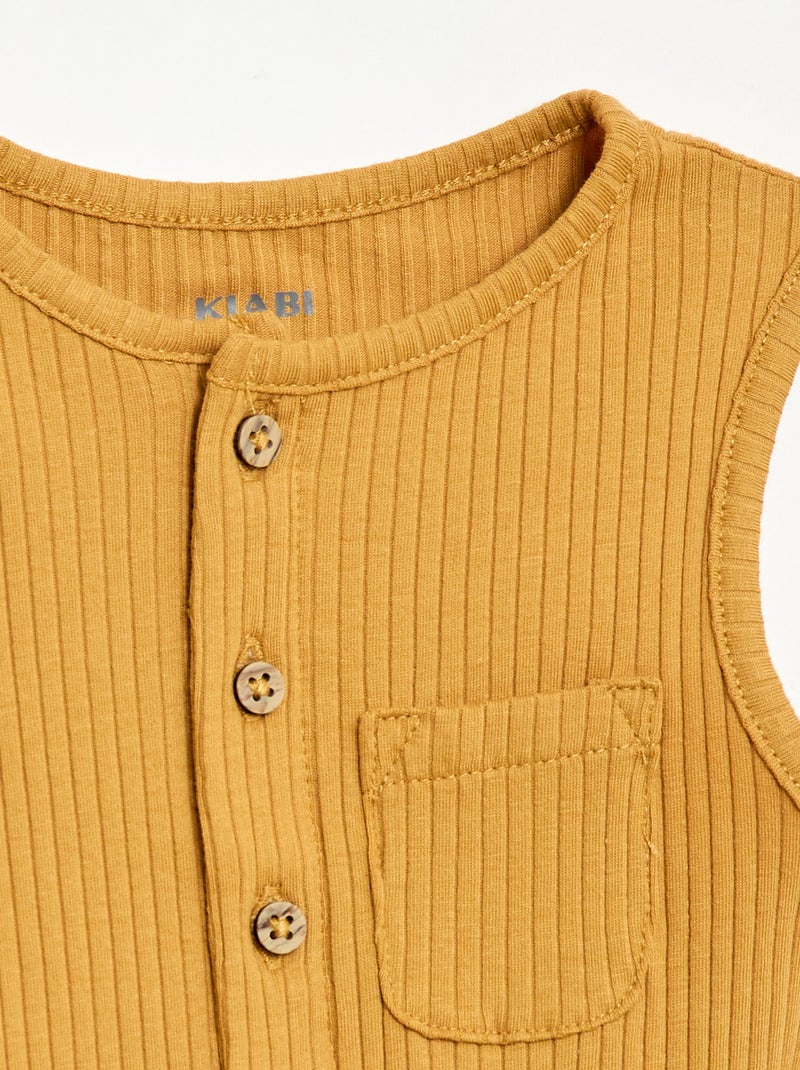 Barboteuse courte en maille côtelée Jaune moutarde - Kiabi
