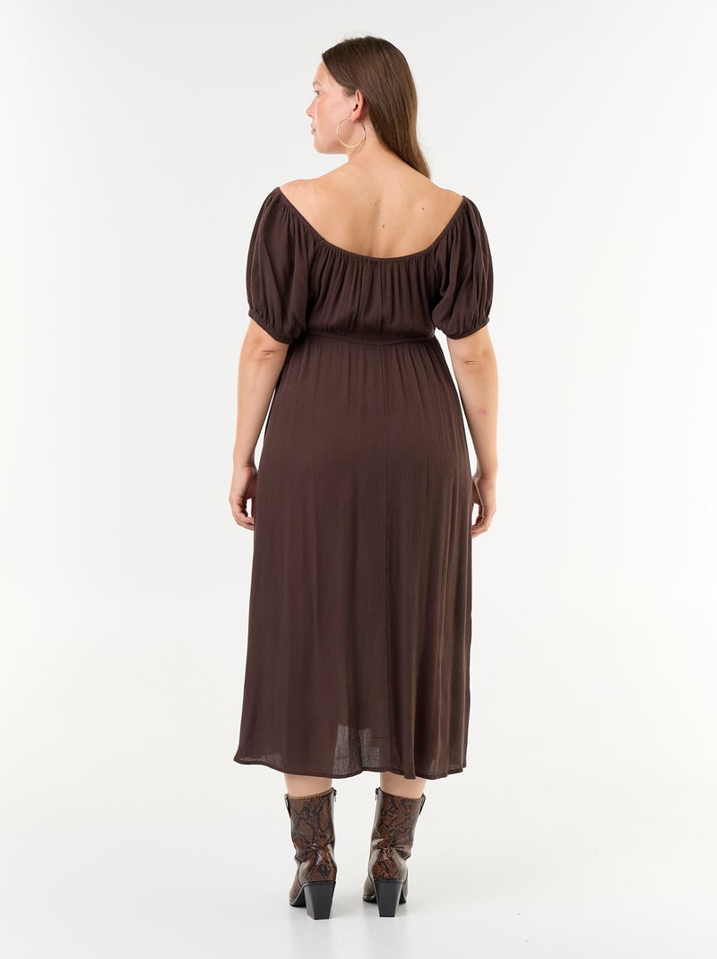 Bardot Neck Long Dress Brown - Kiabi
