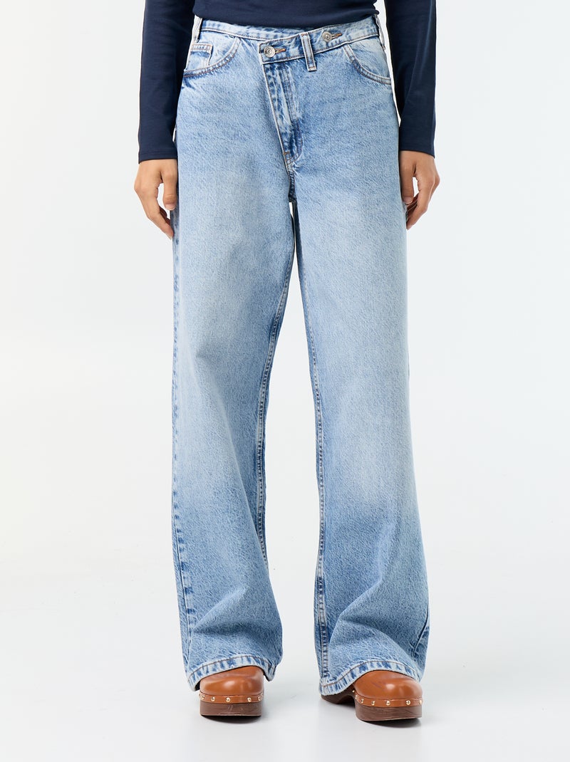 Barrel Jeans with Asymmetric Button Fly Blue - Kiabi