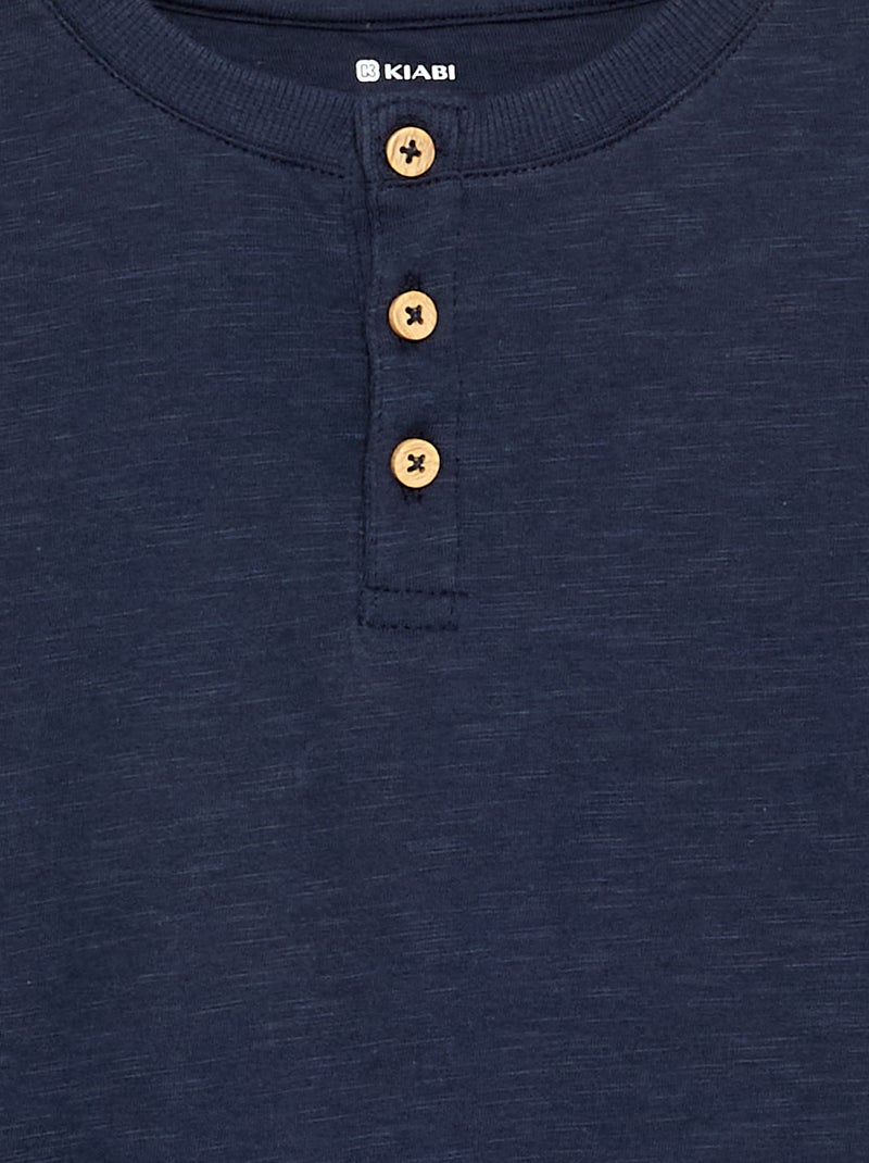 Basic Henley T-shirt Blue - Kiabi