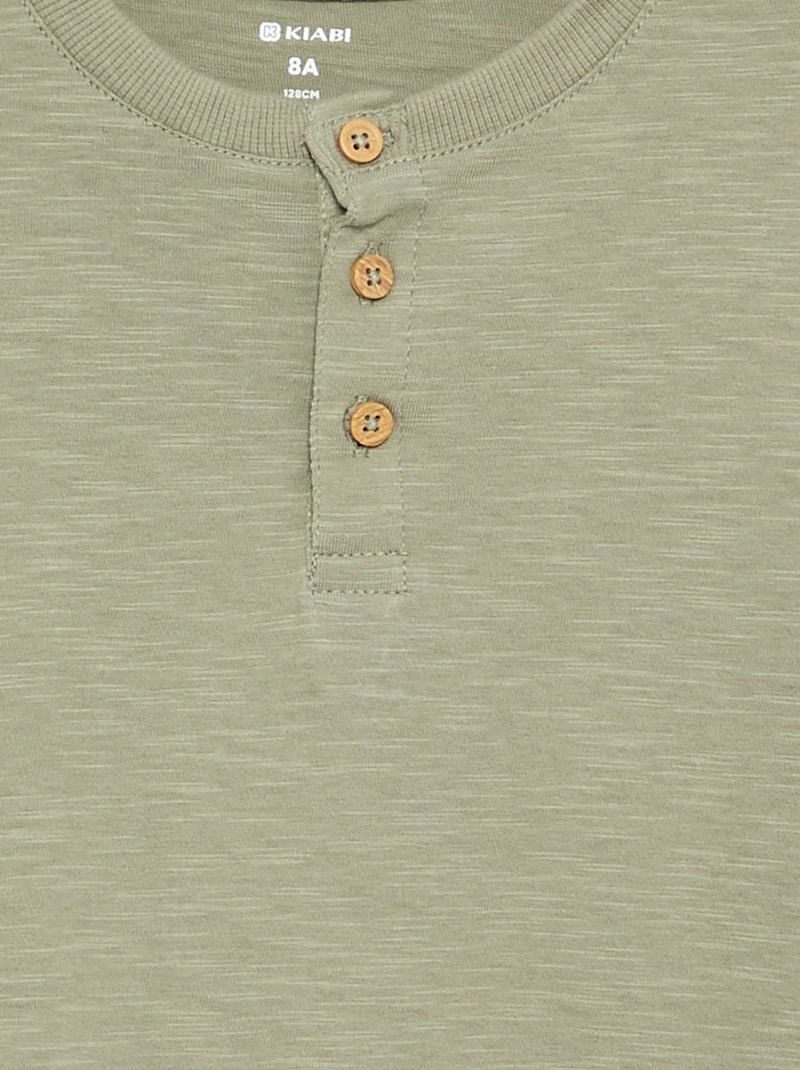 Basic Henley T-shirt Green - Kiabi
