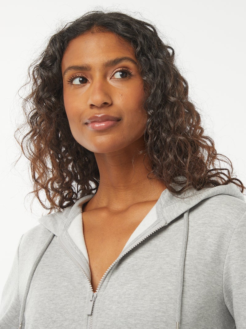 Basic Hooded Zip-Up Sweatshirt Grey - Kiabi