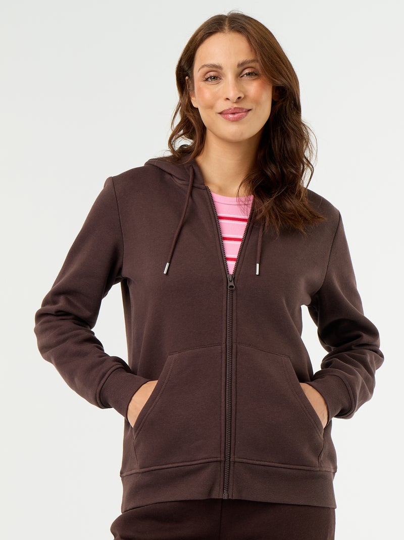 Basic Kapuzen-Sweatshirt mit Reissverschluss Braun - Kiabi
