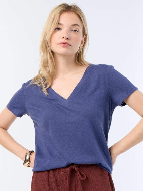 Basic Kurzarm-T-Shirt mit V-Ausschnitt - Kiabi Basic Kurzarm-T-Shirt mit V-Ausschnitt - Kiabi