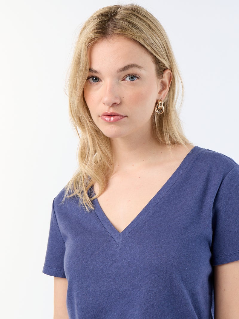Basic Kurzarm-T-Shirt mit V-Ausschnitt Blau - Kiabi
