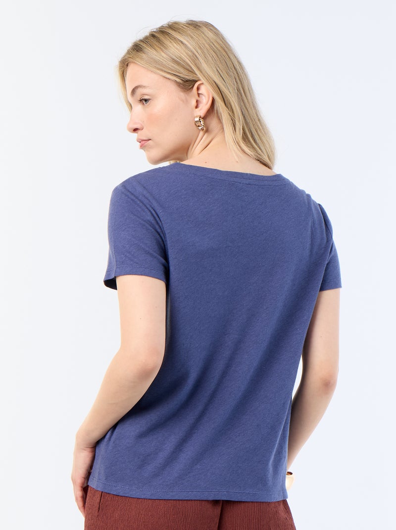 Basic Kurzarm-T-Shirt mit V-Ausschnitt Blau - Kiabi
