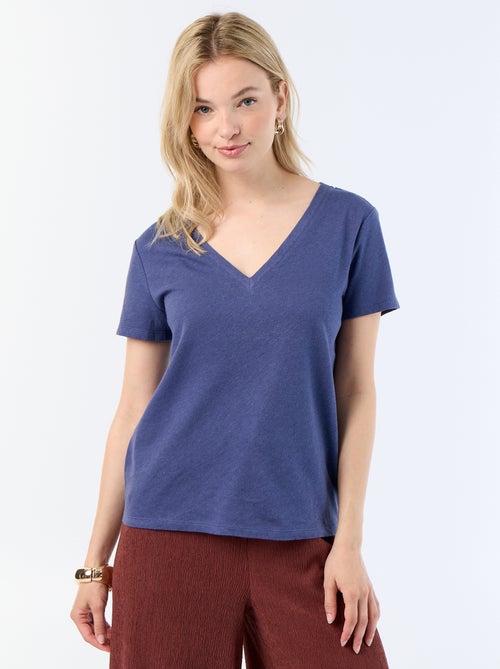 Basic Kurzarm-T-Shirt mit V-Ausschnitt - Kiabi Basic Kurzarm-T-Shirt mit V-Ausschnitt - Kiabi
