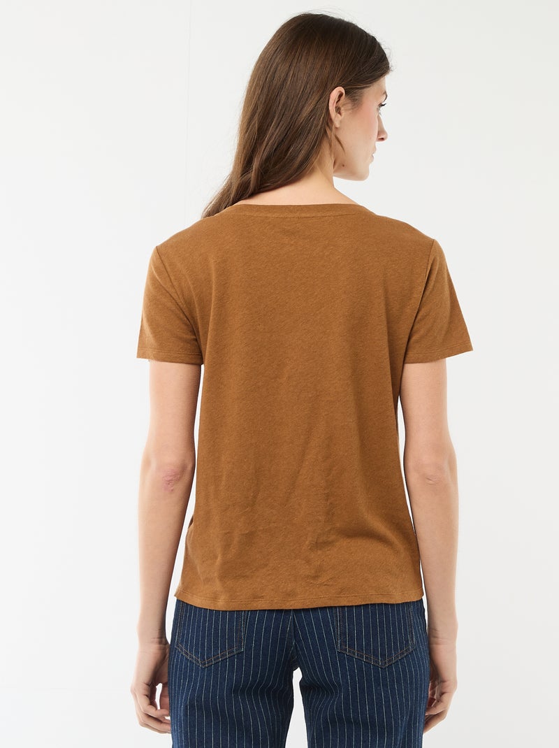 Basic Kurzarm-T-Shirt mit V-Ausschnitt Braun - Kiabi