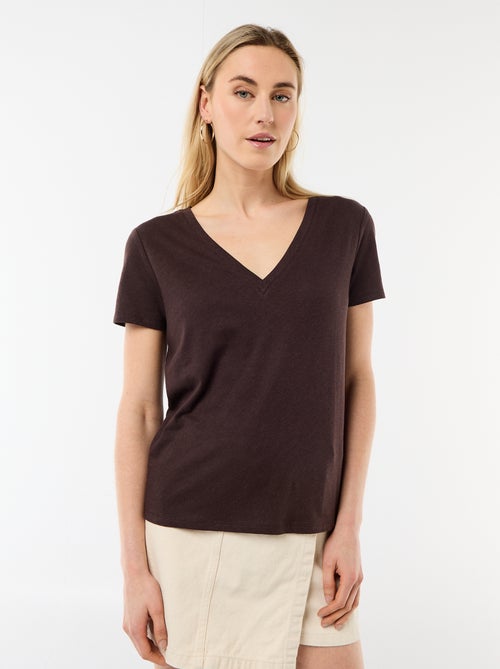 Basic Kurzarm-T-Shirt mit V-Ausschnitt - Kiabi