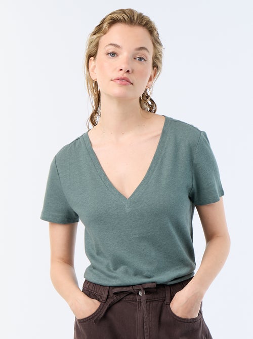 Basic Kurzarm-T-Shirt mit V-Ausschnitt - Kiabi