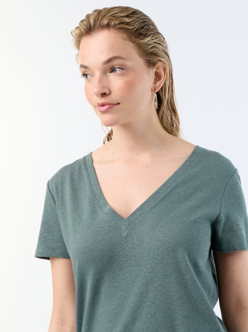 Basic Kurzarm-T-Shirt mit V-Ausschnitt - Kiabi
