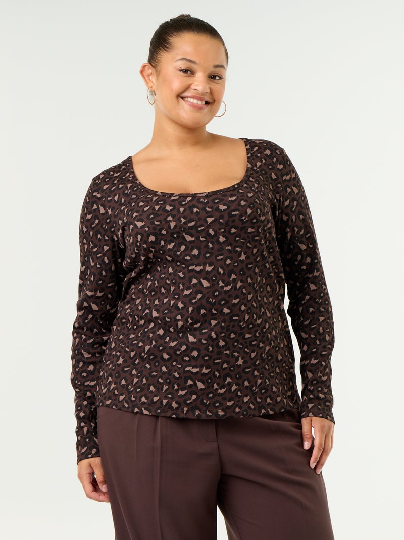 Basic Ribbed T-shirt Brown - Kiabi