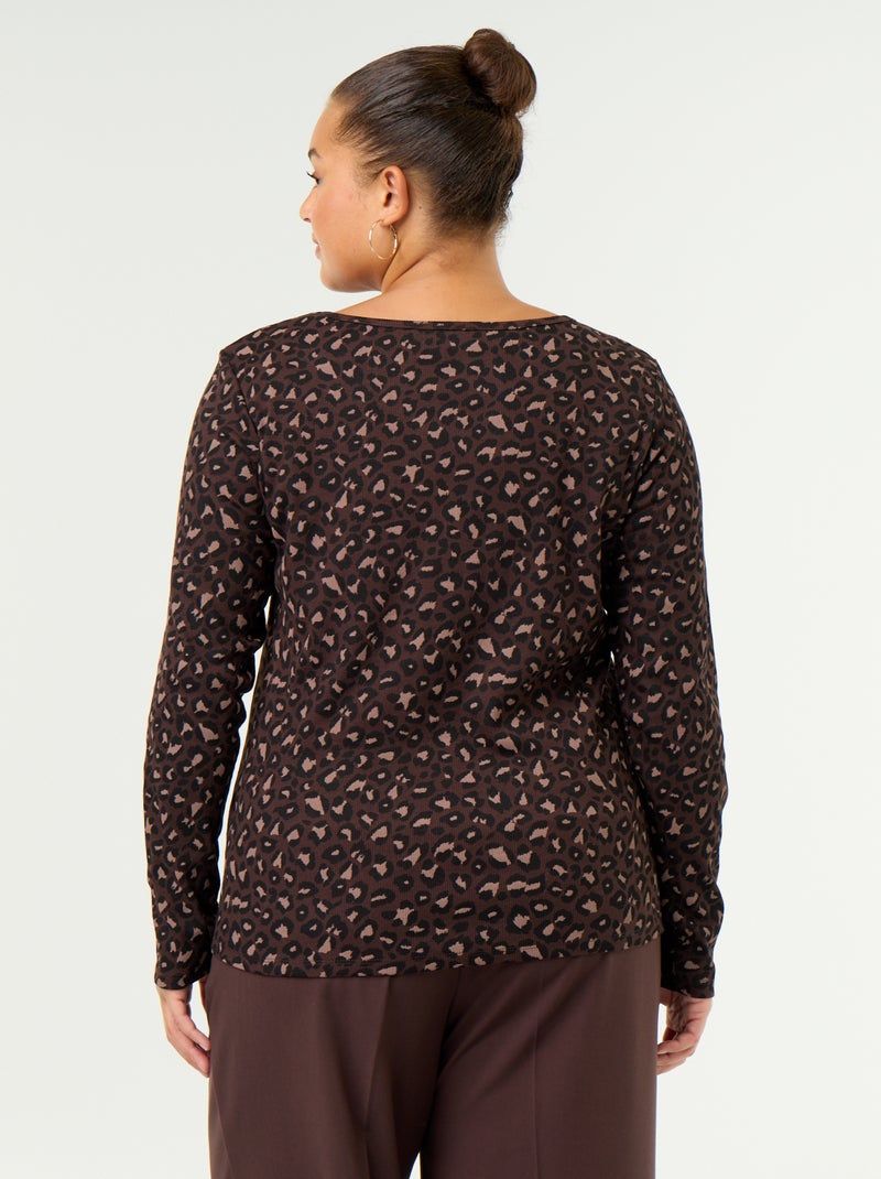 Basic Ribbed T-shirt Brown - Kiabi