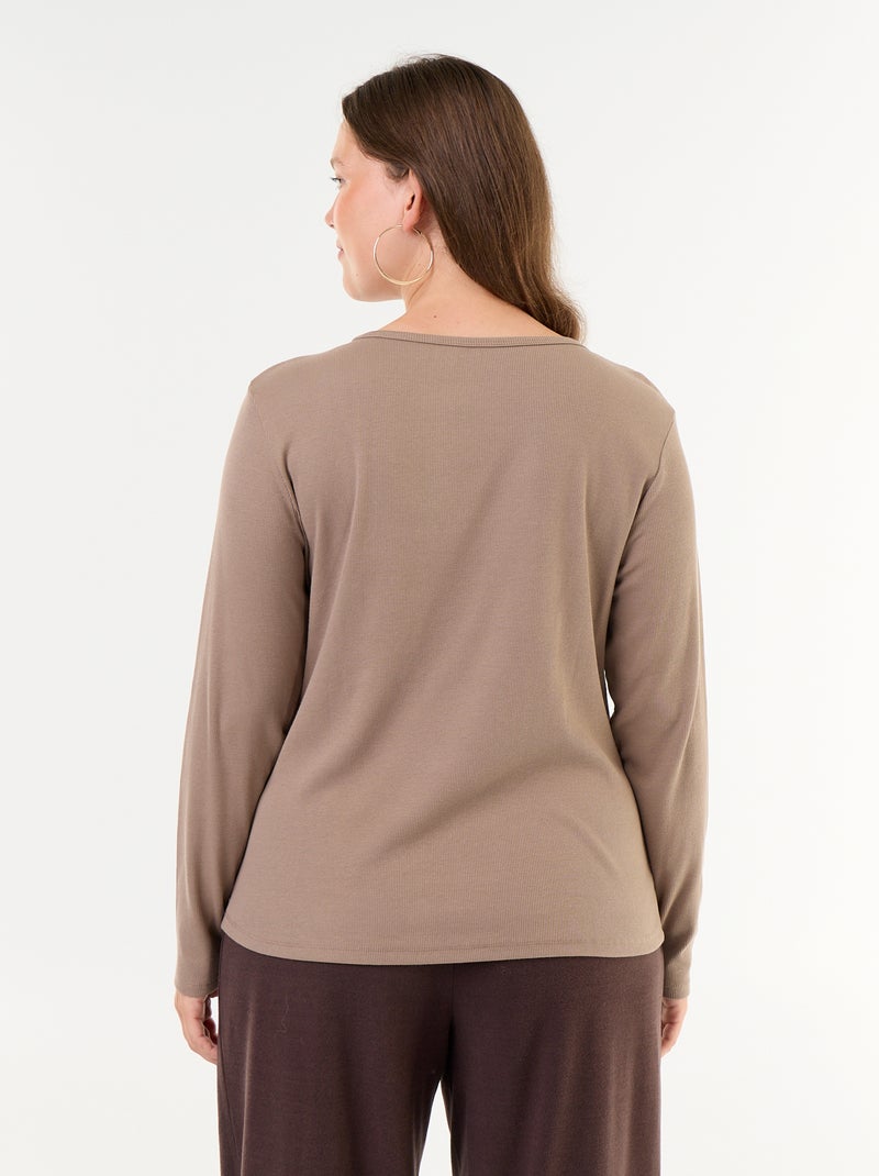 Basic Ribbed T-shirt Brown - Kiabi