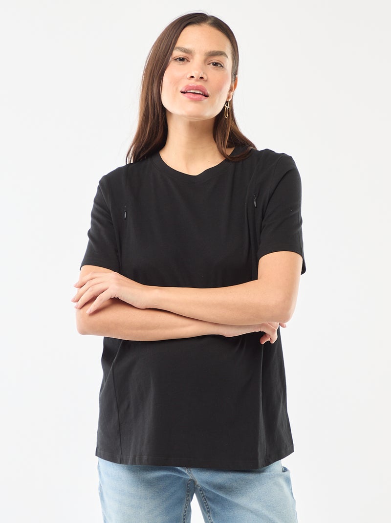 Basic Still-T-Shirt mit kurzen Ärmeln Schwarz - Kiabi