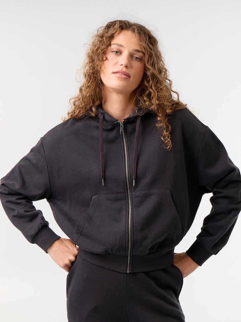 Basic Sweatshirt aus leichtem French Terry Noir - Kiabi