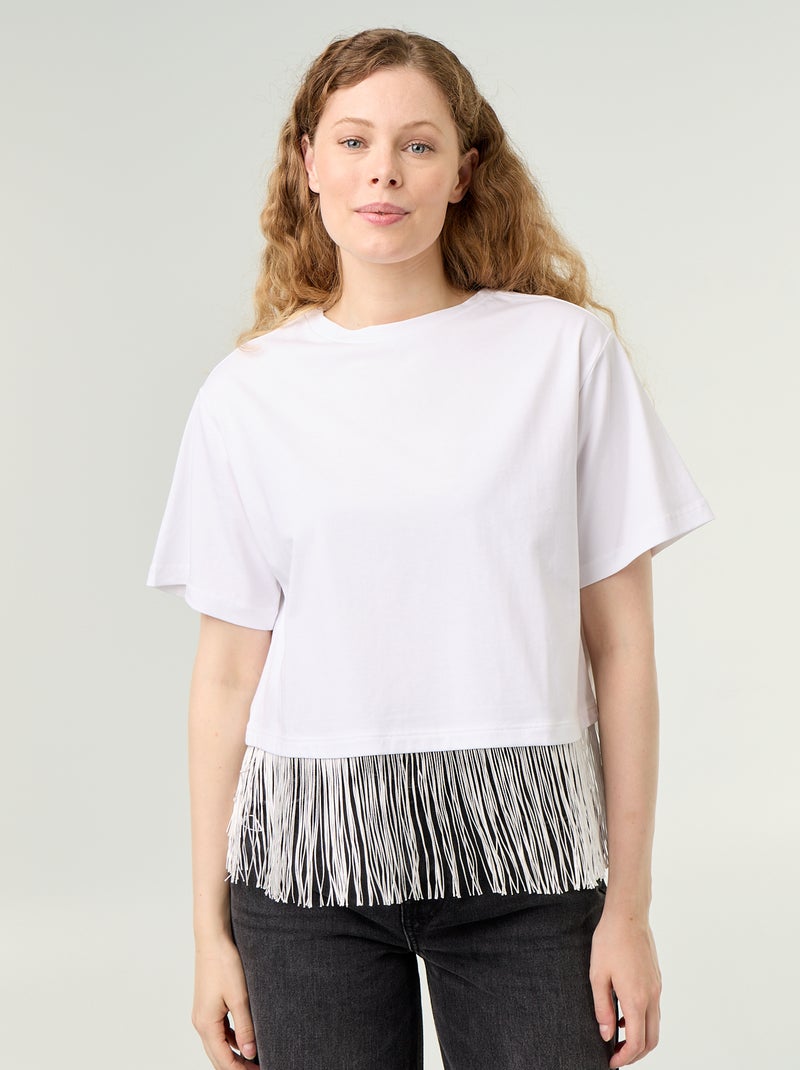 Basic T-Shirt mit Fransen Blanc - Kiabi
