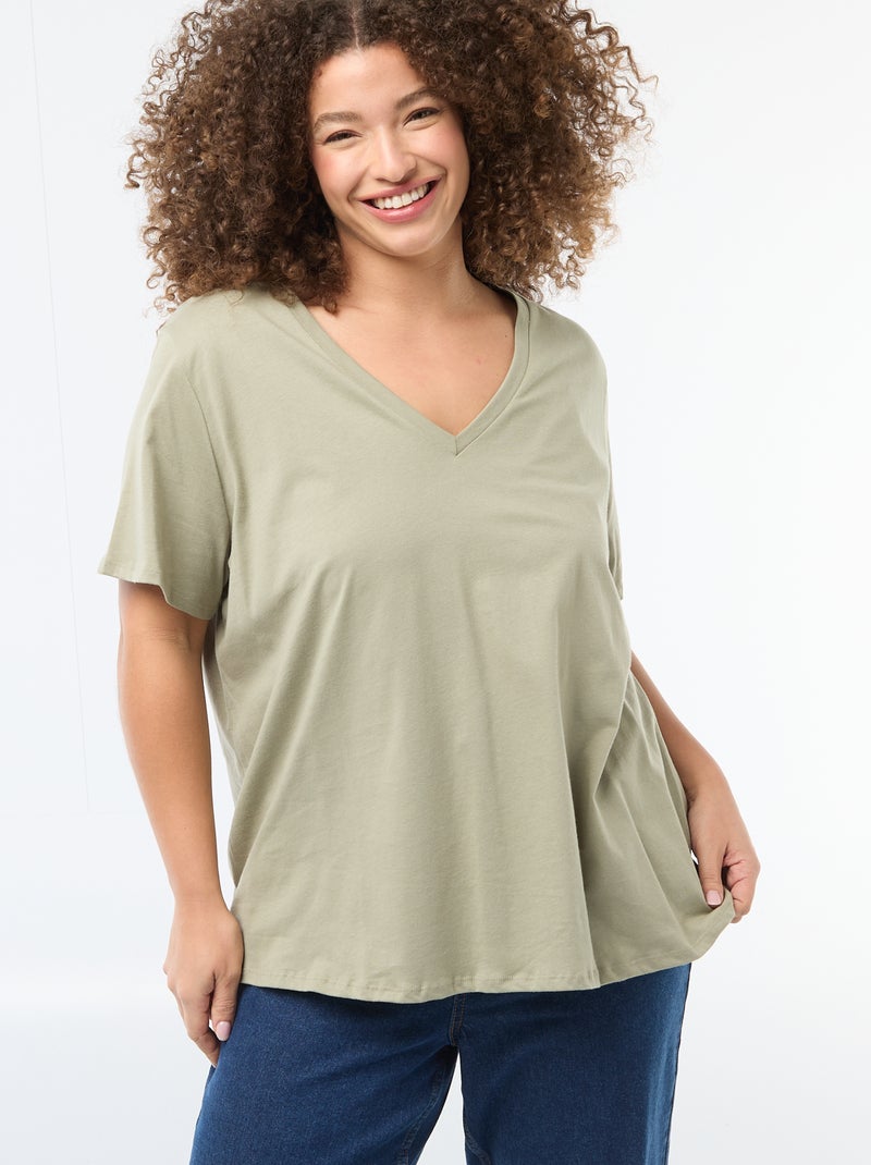 Basic T-Shirt mit kurzen Ärmeln und V-Ausschnitt Grün - Kiabi