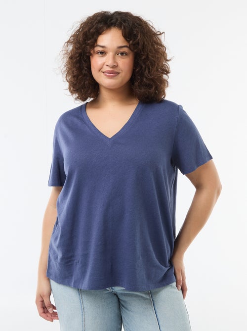 Basic-T-Shirt mit V-Ausschnitt und kurzen Ärmeln - Kiabi