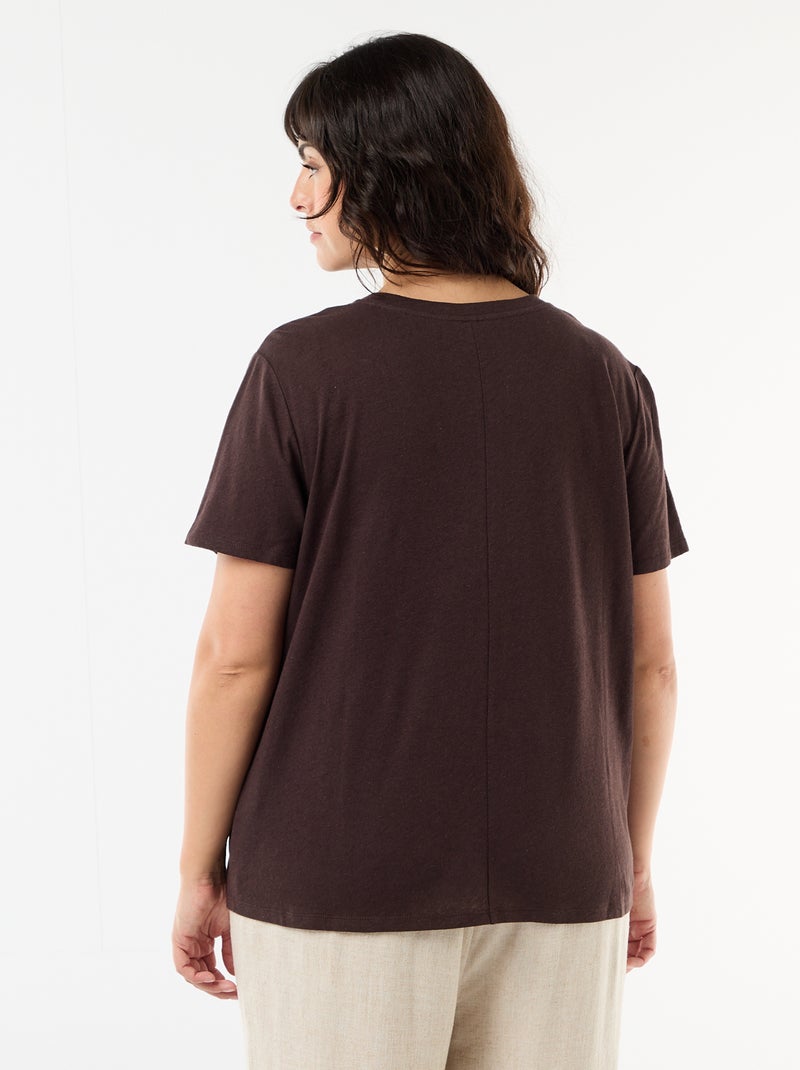 Basic-T-Shirt mit V-Ausschnitt und kurzen Ärmeln Braun - Kiabi