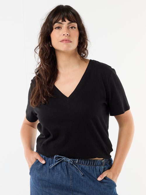 Basic-T-Shirt mit V-Ausschnitt und kurzen Ärmeln - Kiabi