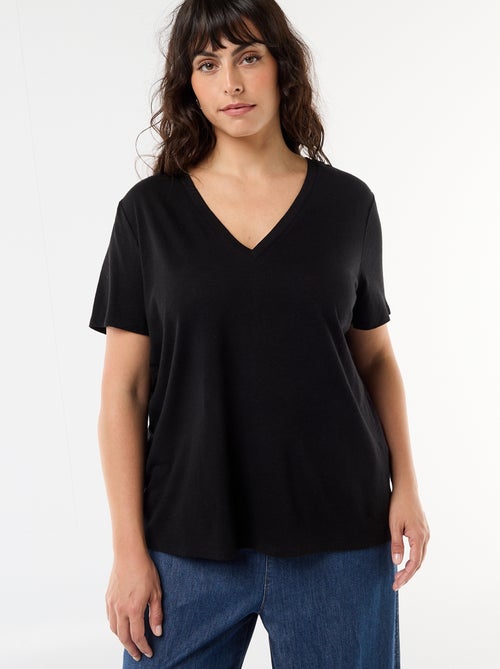 Basic-T-Shirt mit V-Ausschnitt und kurzen Ärmeln - Kiabi