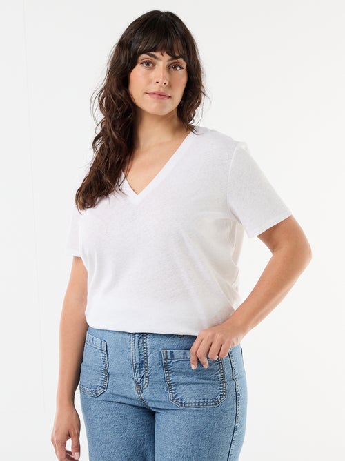 Basic-T-Shirt mit V-Ausschnitt und kurzen Ärmeln - Kiabi