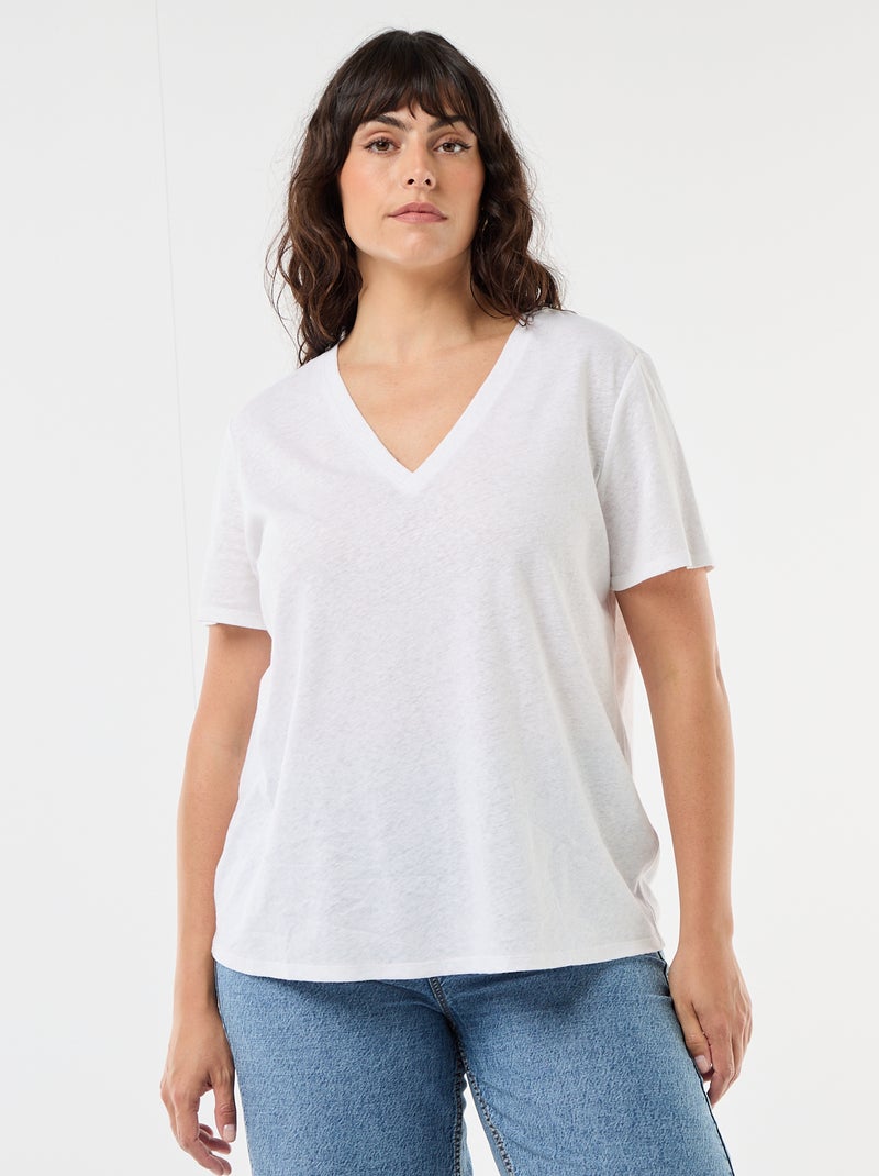 Basic-T-Shirt mit V-Ausschnitt und kurzen Ärmeln Weiß - Kiabi
