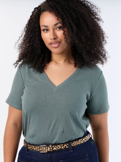 Basic V-Ausschnitt T-Shirt mit kurzen Ärmeln - Kiabi