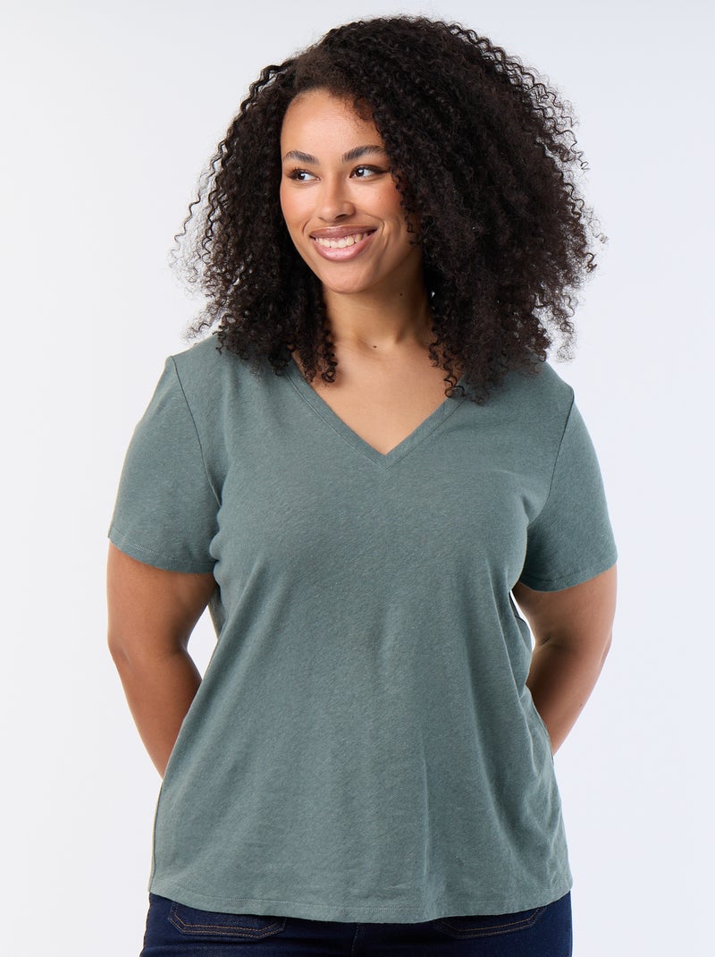 Basic V-Ausschnitt T-Shirt mit kurzen Ärmeln Grün - Kiabi