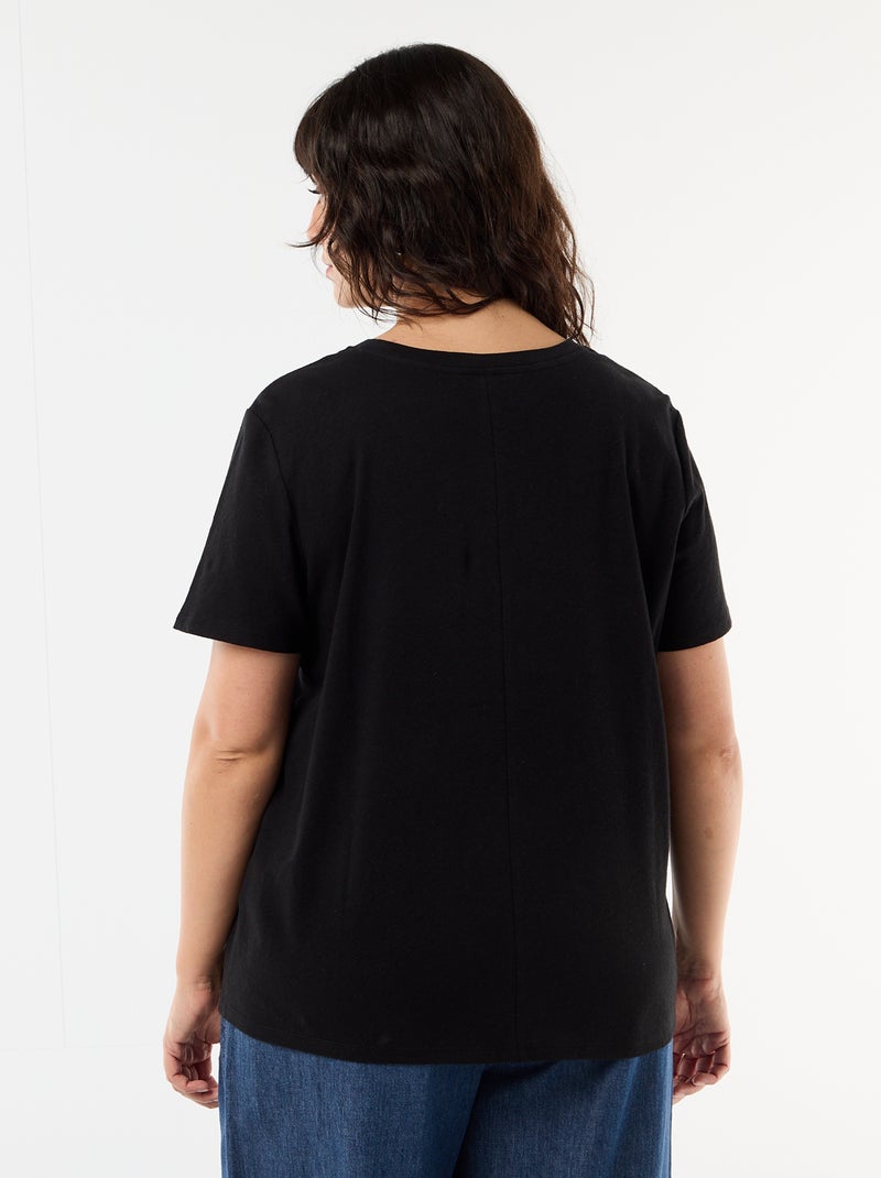 Basic V-Neck Short-Sleeve T-Shirt Black - Kiabi