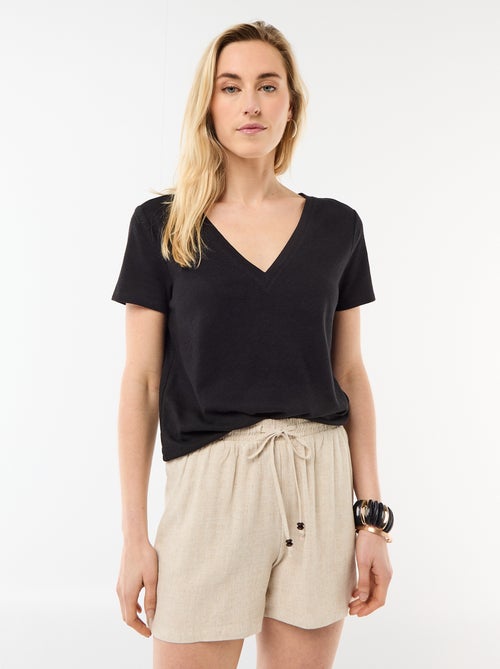 Basic V-neck Short-Sleeve T-shirt - Kiabi