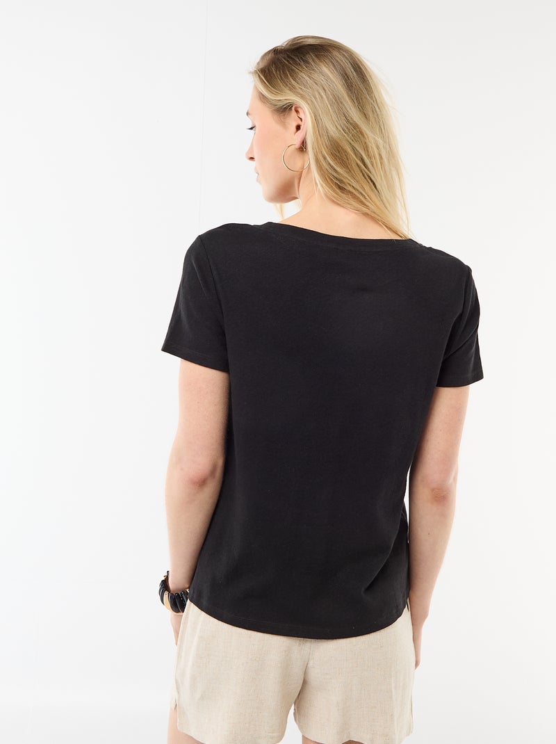 Basic V-neck Short-Sleeve T-shirt Black - Kiabi