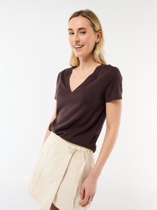 Basic V-neck Short-Sleeve T-shirt - Kiabi