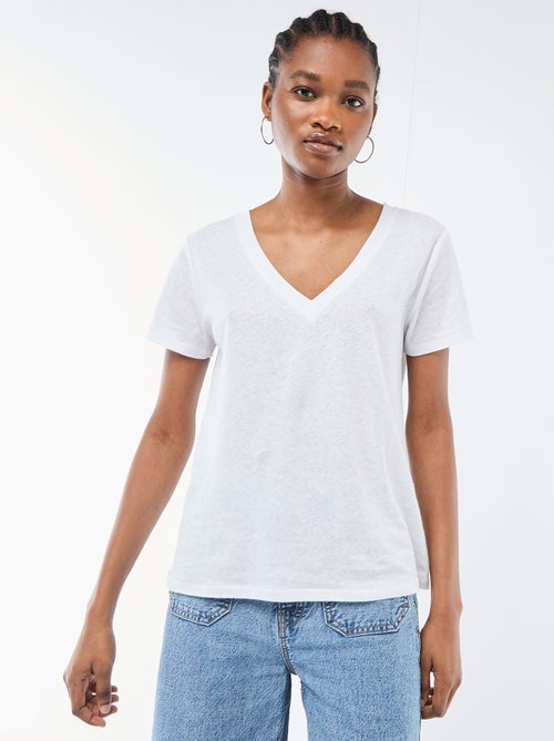 Basic V-neck Short-Sleeve T-shirt - Kiabi