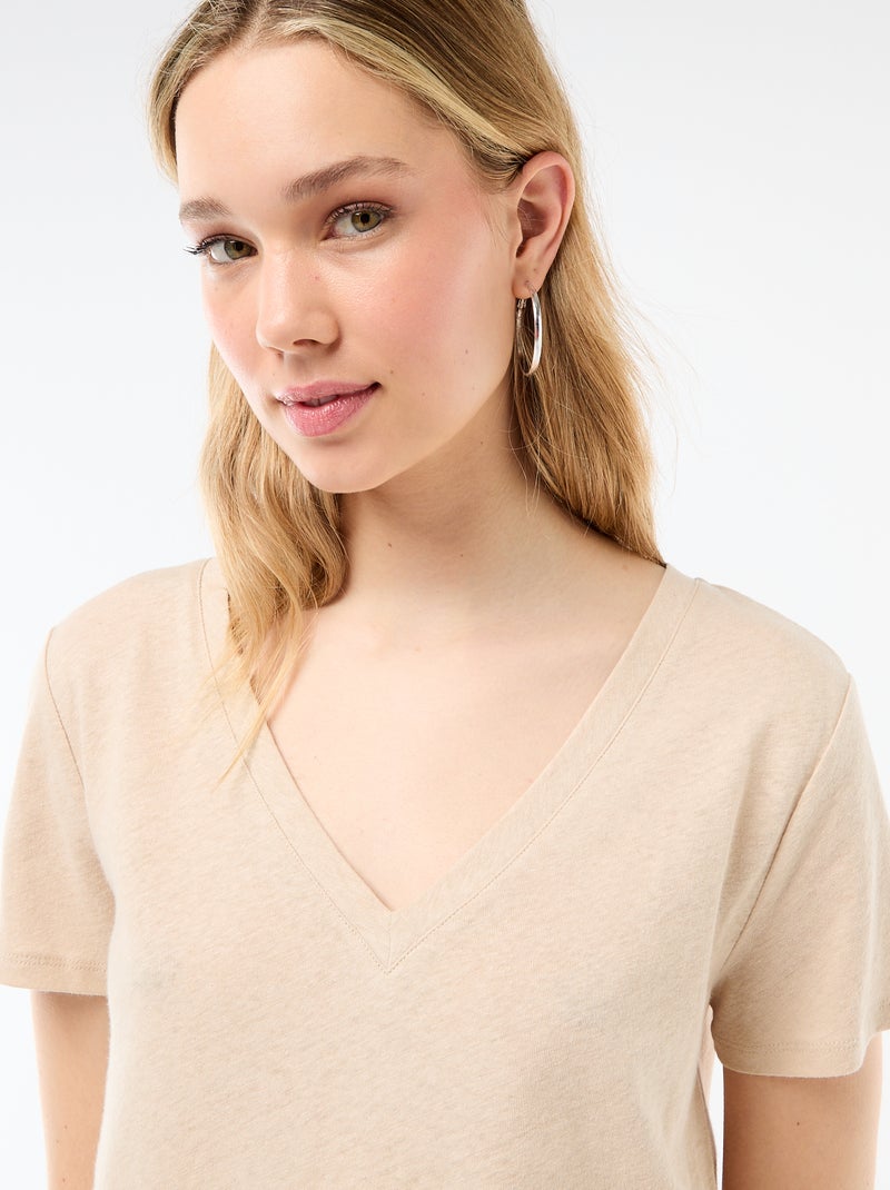 Basic V-neck Short-Sleeve T-shirt White - Kiabi