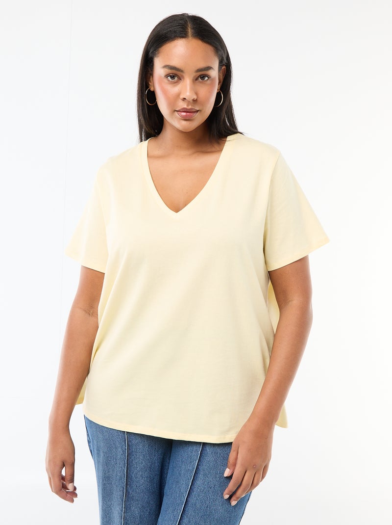 Basic V-neck short-sleeved t-shirt Yellow - Kiabi