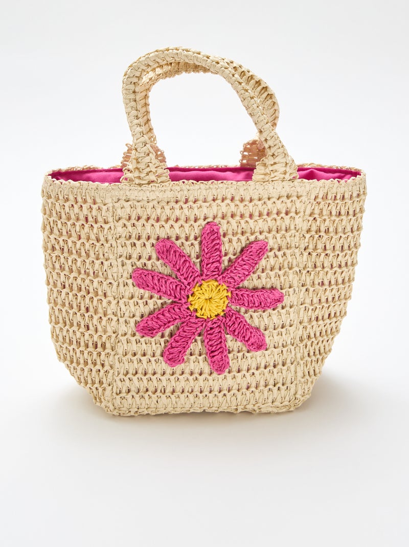 Basket bag with flower patch Pink - Kiabi