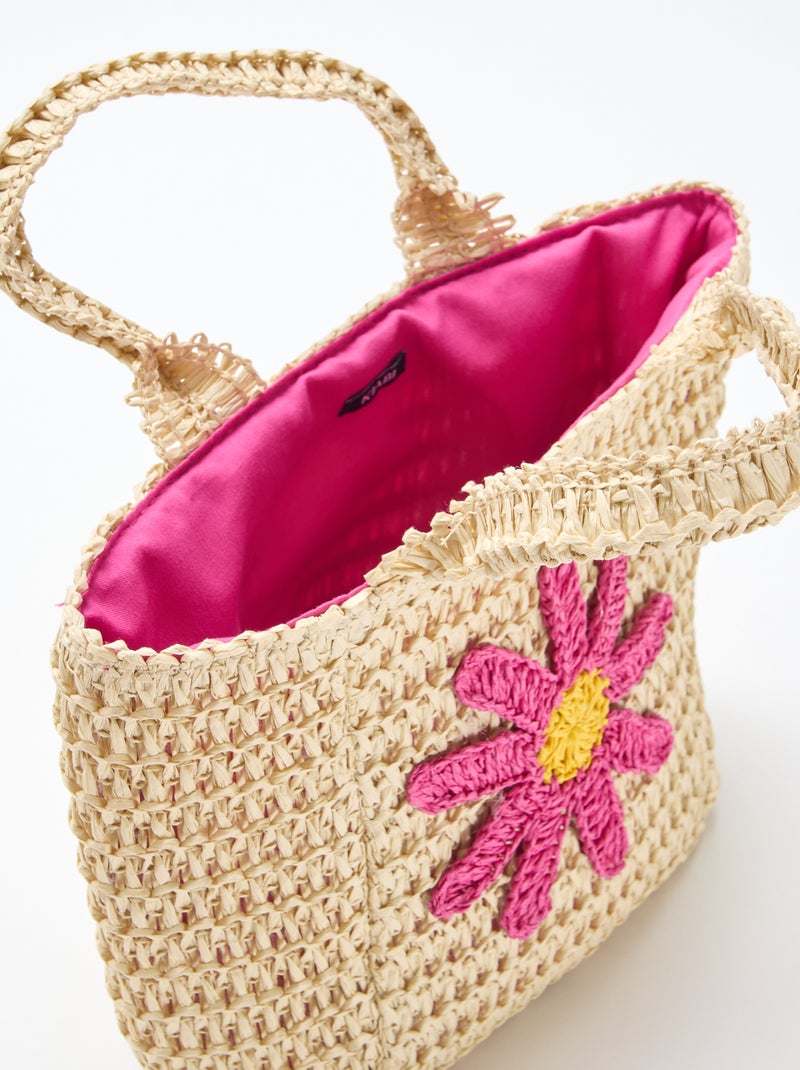 Basket bag with flower patch Pink - Kiabi