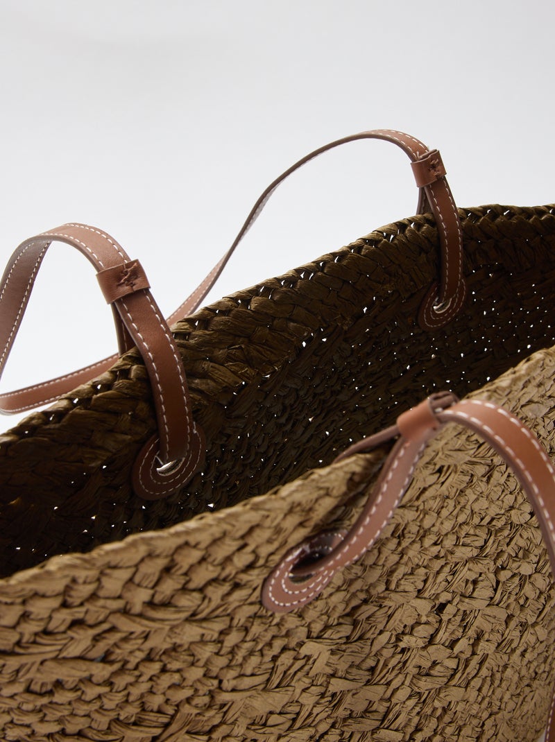 Basket Bag with Handles Khaki - Kiabi
