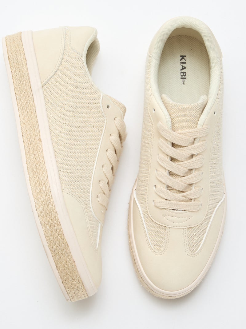 Baskets bi matière et semelle espadrille Beige - Kiabi