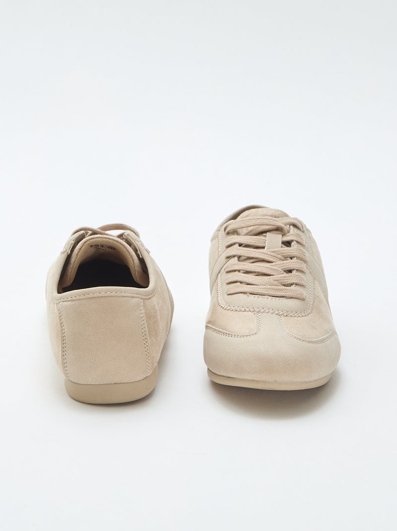 Baskets bi-matière unies Beige - Kiabi