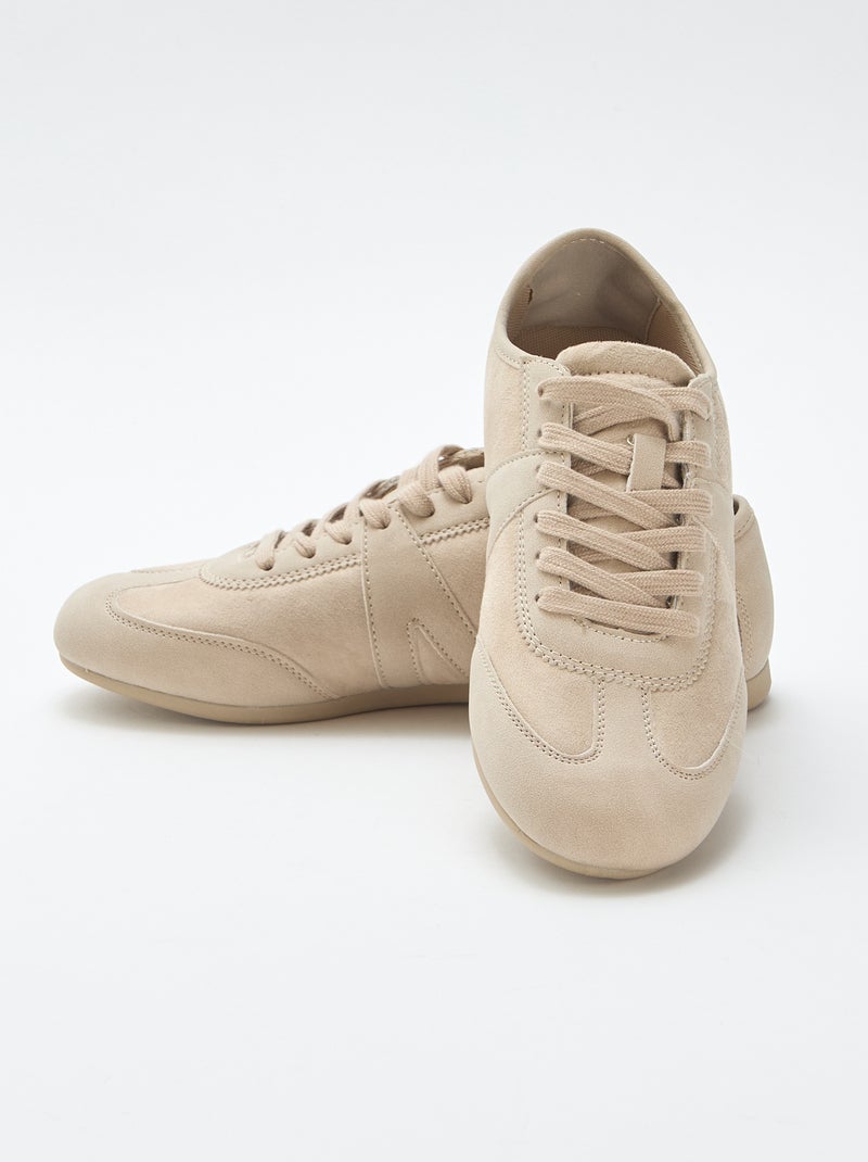Baskets bi-matière unies Beige - Kiabi