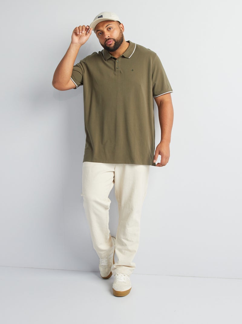 Baumwoll-Polo mit Kontrasten Khaki - Kiabi